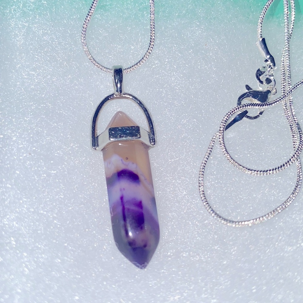 Boho hippie Sterling Silver Amethyst Swirl 24” necklace